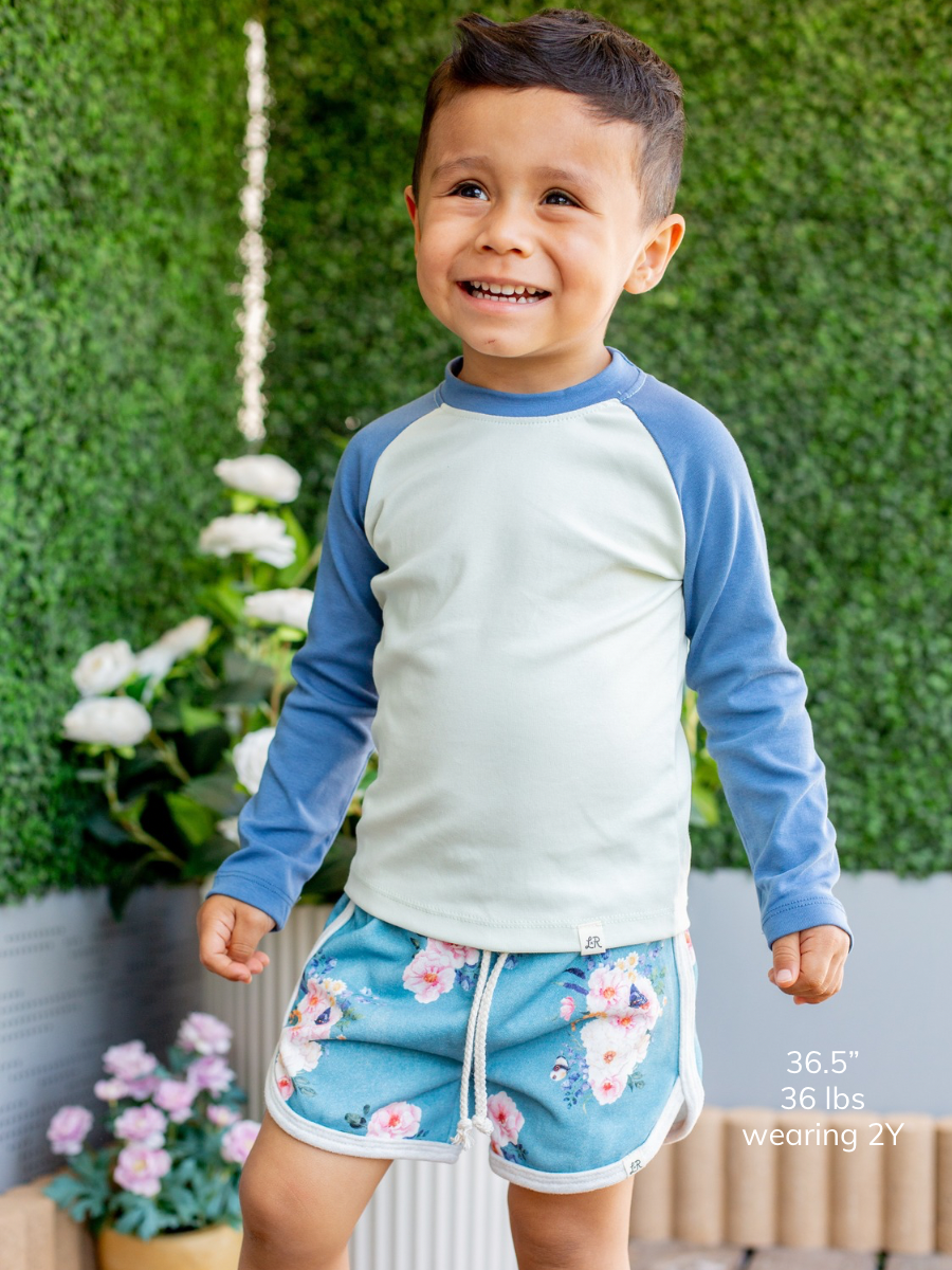 Mist and Pacific Blue 3/4 Sleeve Baseball Shirt