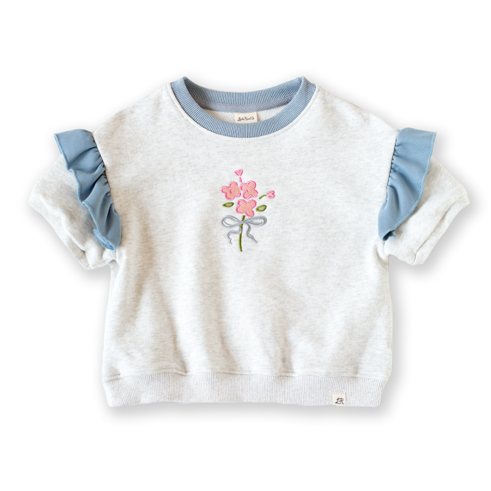 Bouquet Short Sleeve Ruffle Drop Shoulder Crewneck