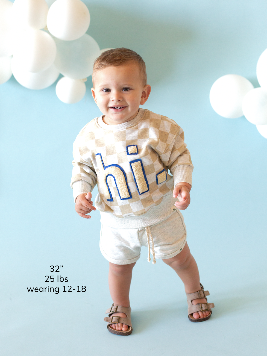 Mayfield Check “hi.” Drop Shoulder Crewneck