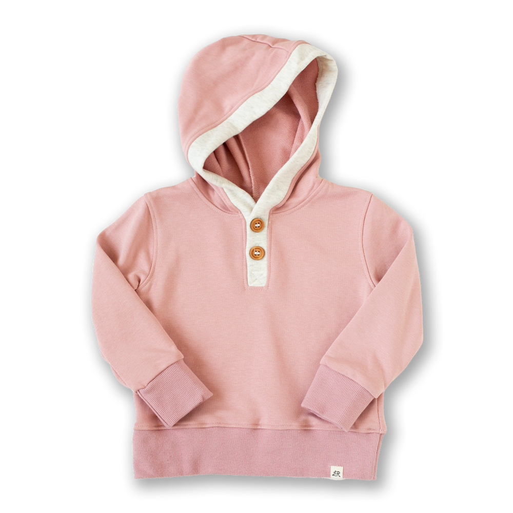 Tea Rose and Heathered Cream Button Hoodie