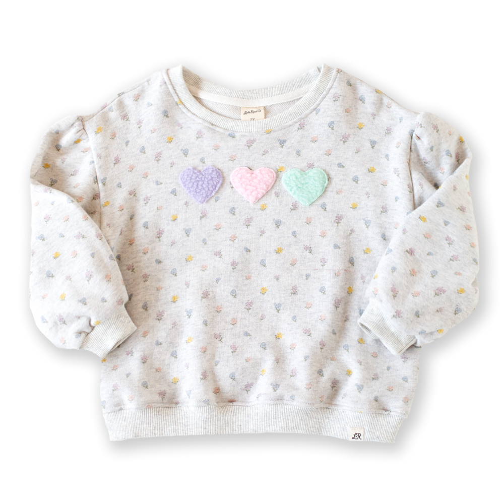 Ditsy Floral Puff Sleeve Drop Shoulder Crewneck