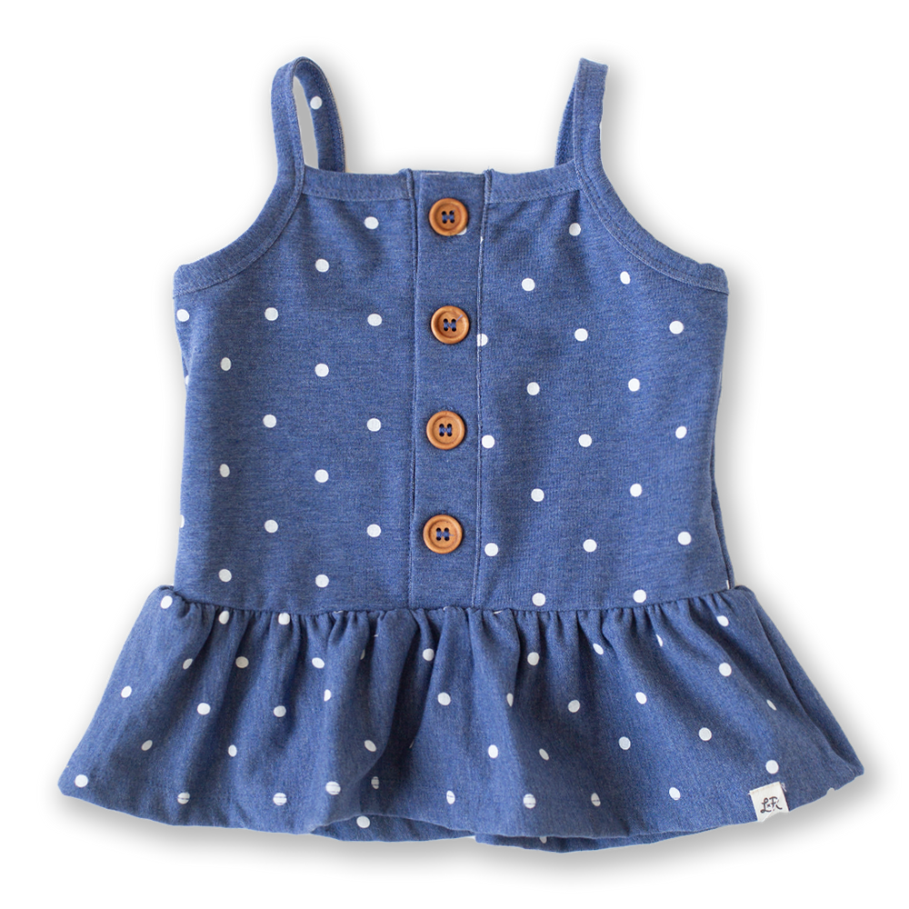 Denim Dot Button Peplum