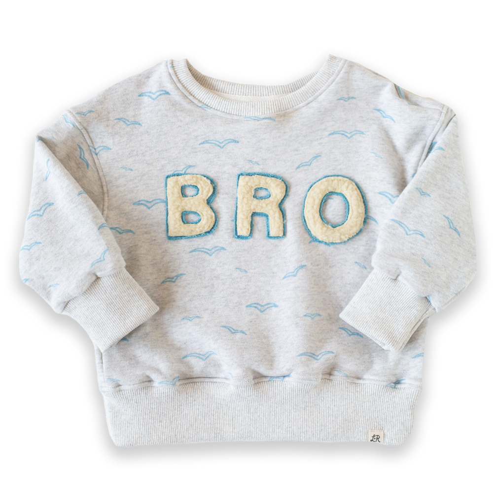 Seagull Print “BRO” Drop Shoulder Crewneck