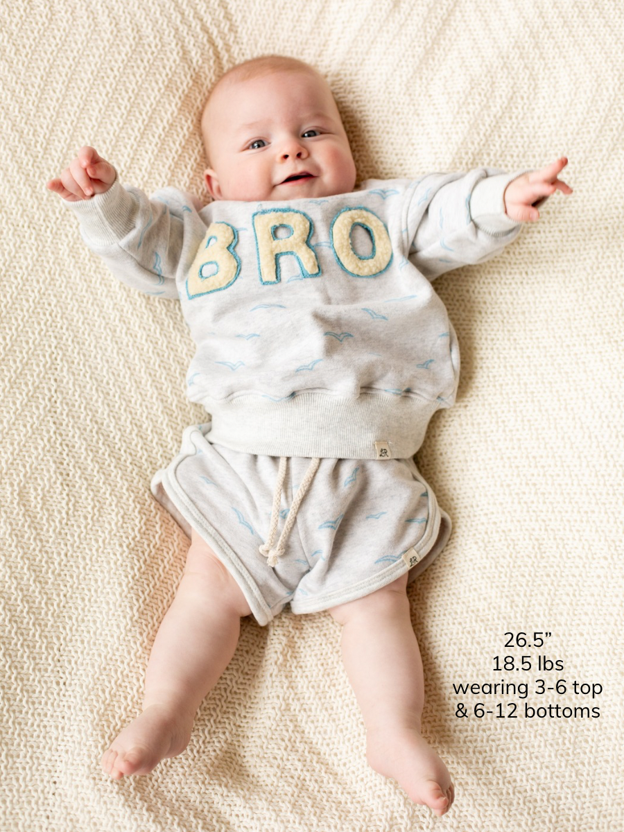 Seagull Print “BRO” Drop Shoulder Crewneck