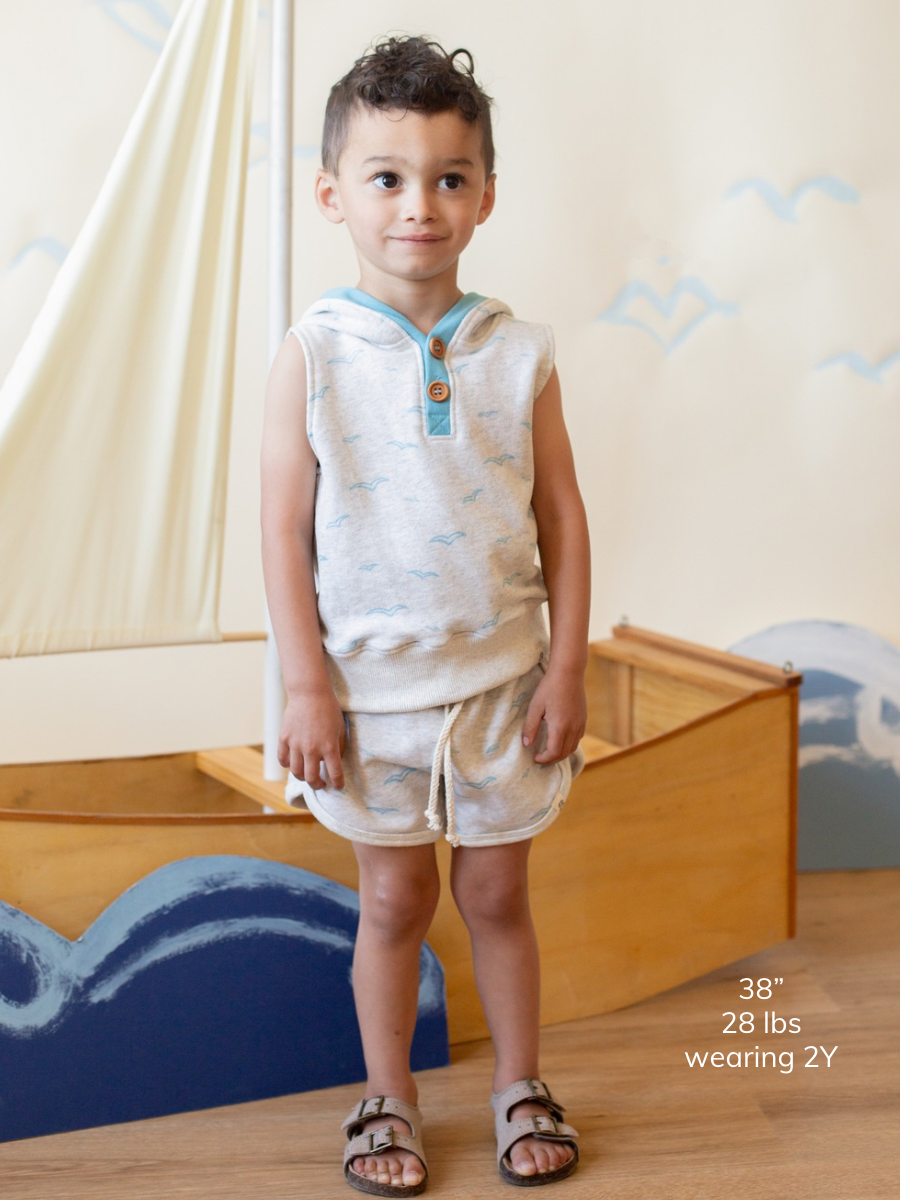 Seagull Print Sleeveless Button Hoodie