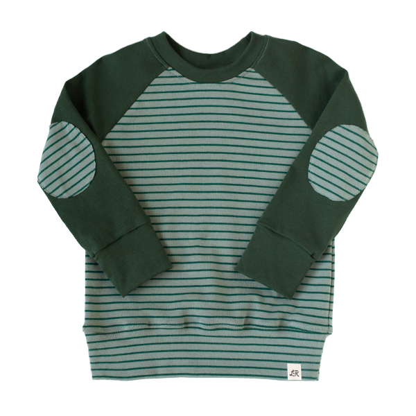 Peppermint Stripe and Evergreen Elbow Patch Sweatshirt