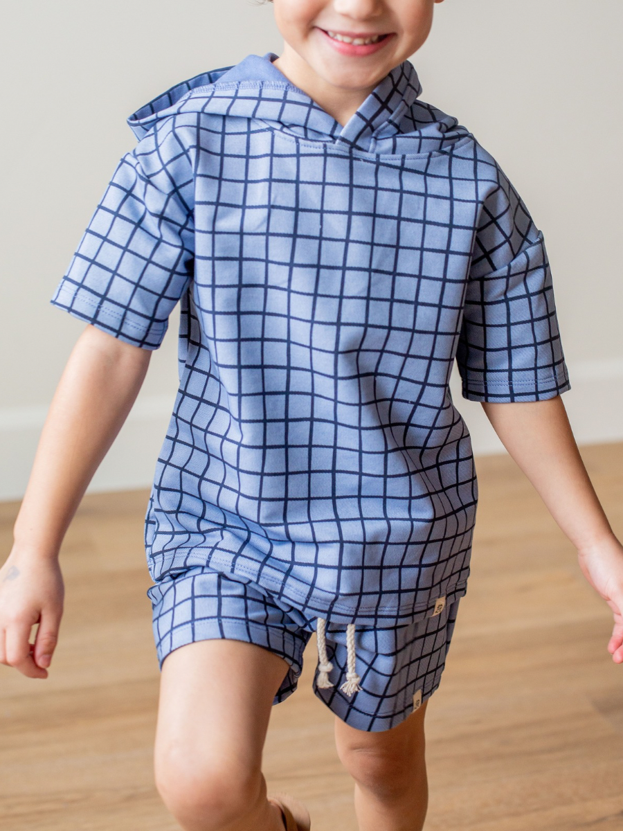 Blueberry Windowpane Short Sleeve Hoodie