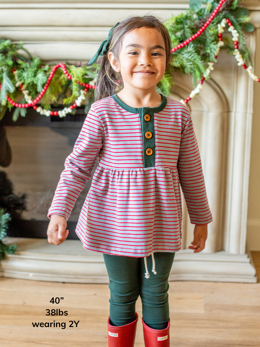 Winter Berry Stripe Long Sleeve Button Peplum