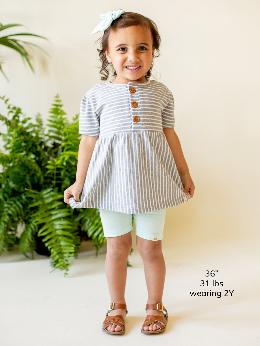 Stone Stripe Short Sleeve Button Peplum