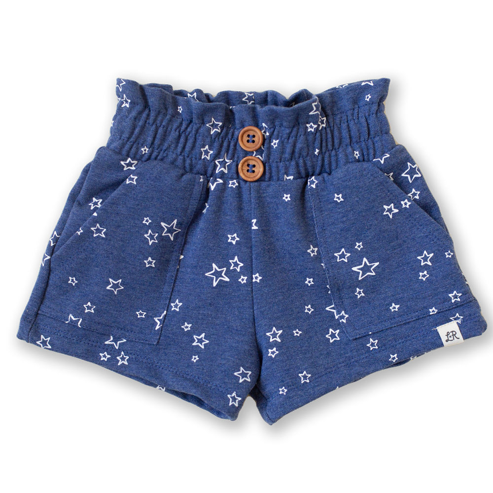 Denim Star Print Paper Bag Waist Shorts