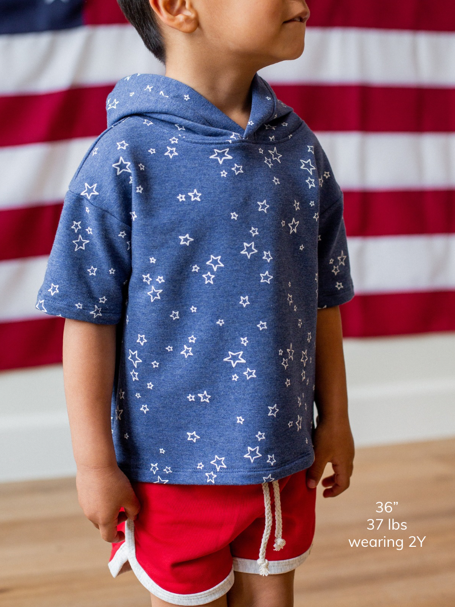 Denim Star Print Short Sleeve Hoodie