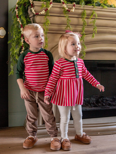 Candy Cane Stripe and Evergreen Baseball Shirt