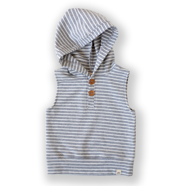 Stone Stripe Sleeveless Button Hoodie