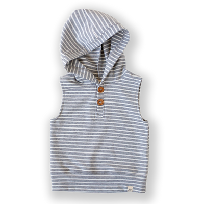 Stone Stripe Sleeveless Button Hoodie