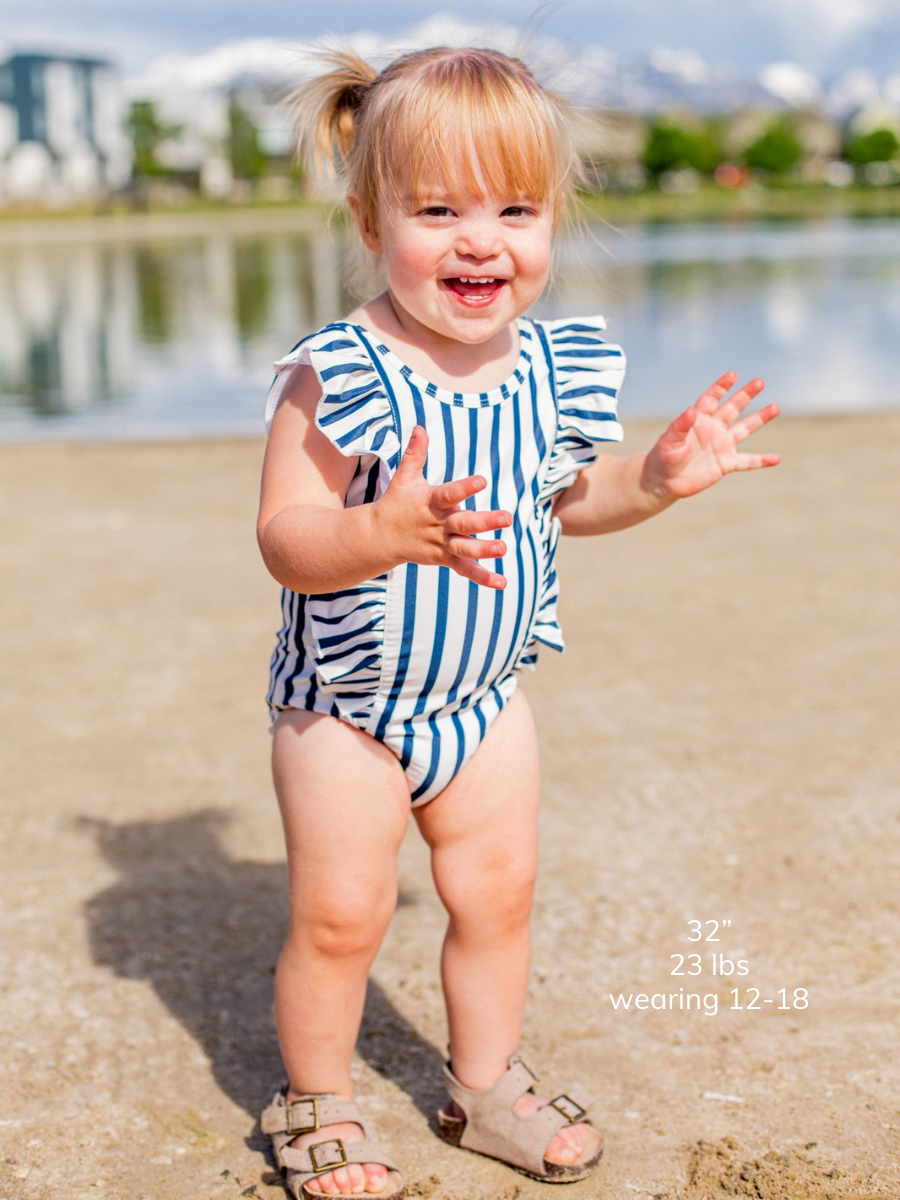 Navy & Cream Ruffle One Piece Swimsuit