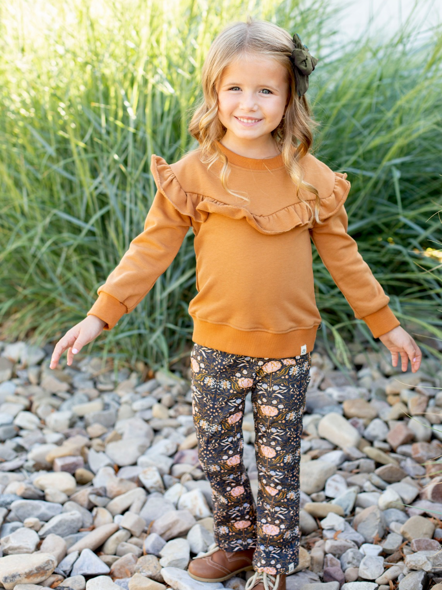 Pumpkin Spice Drop Shoulder Ruffle Sweatshirt