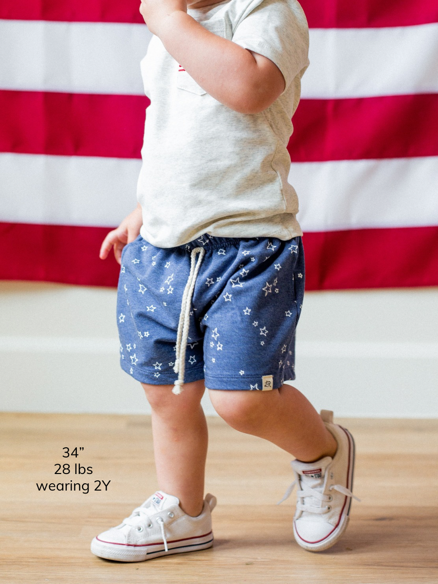 Denim Star Print Surf Shorts