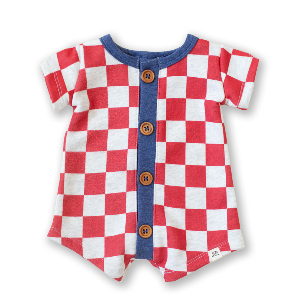 Valor Check Short Sleeve Button Romper