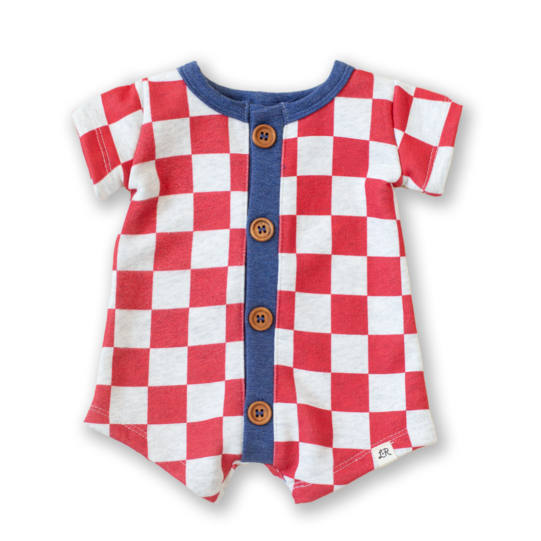 Valor Check Short Sleeve Button Romper