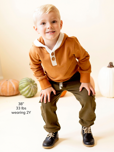 Pumpkin Spice and Heathered Cream Button Hoodie