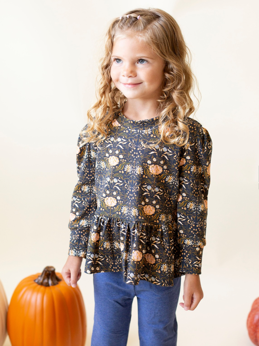 Autumn Fields Floral Puff Sleeve Peplum