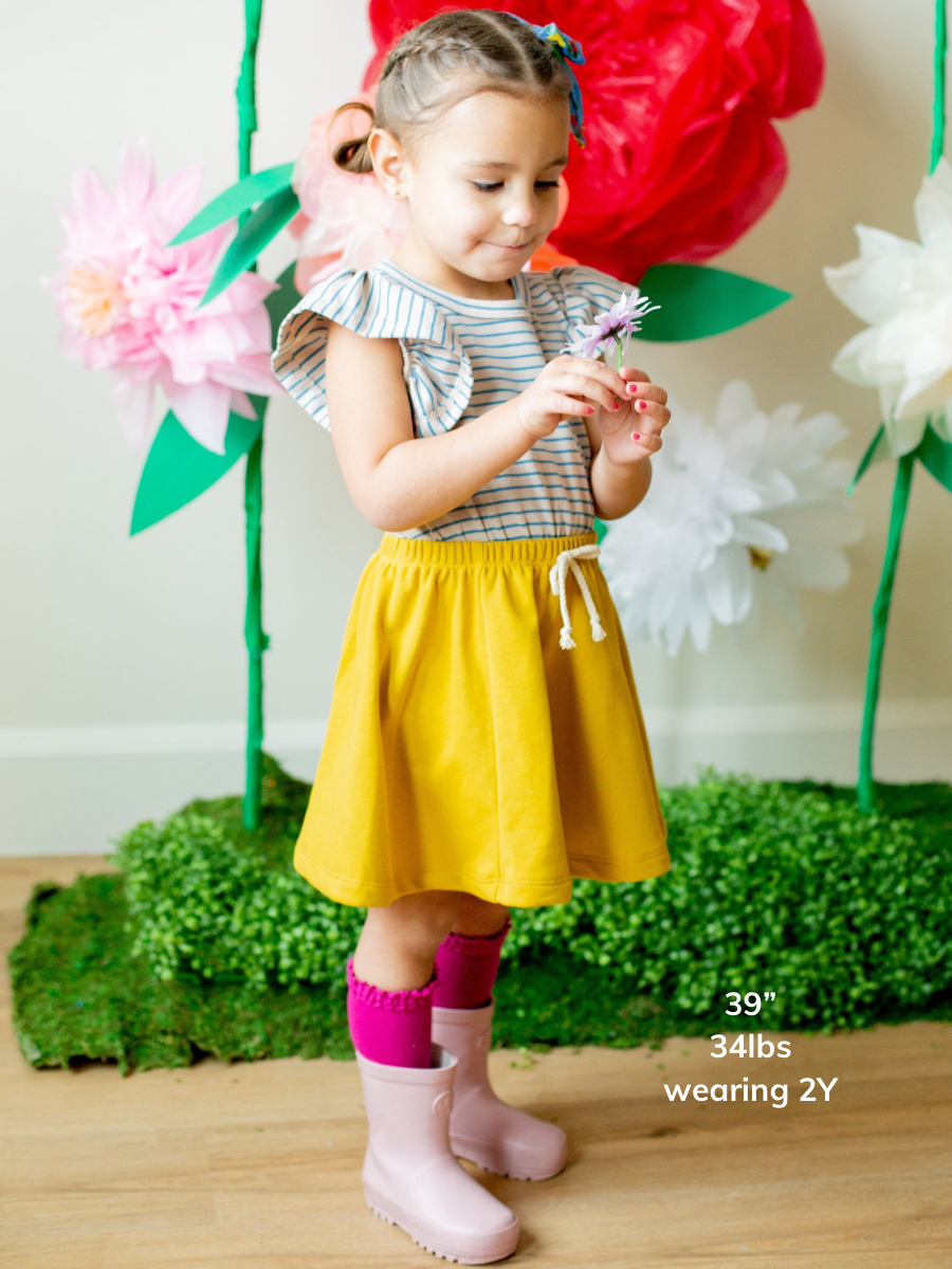 Misty Stripe and Bumblebee Flutter Sleeve Dress