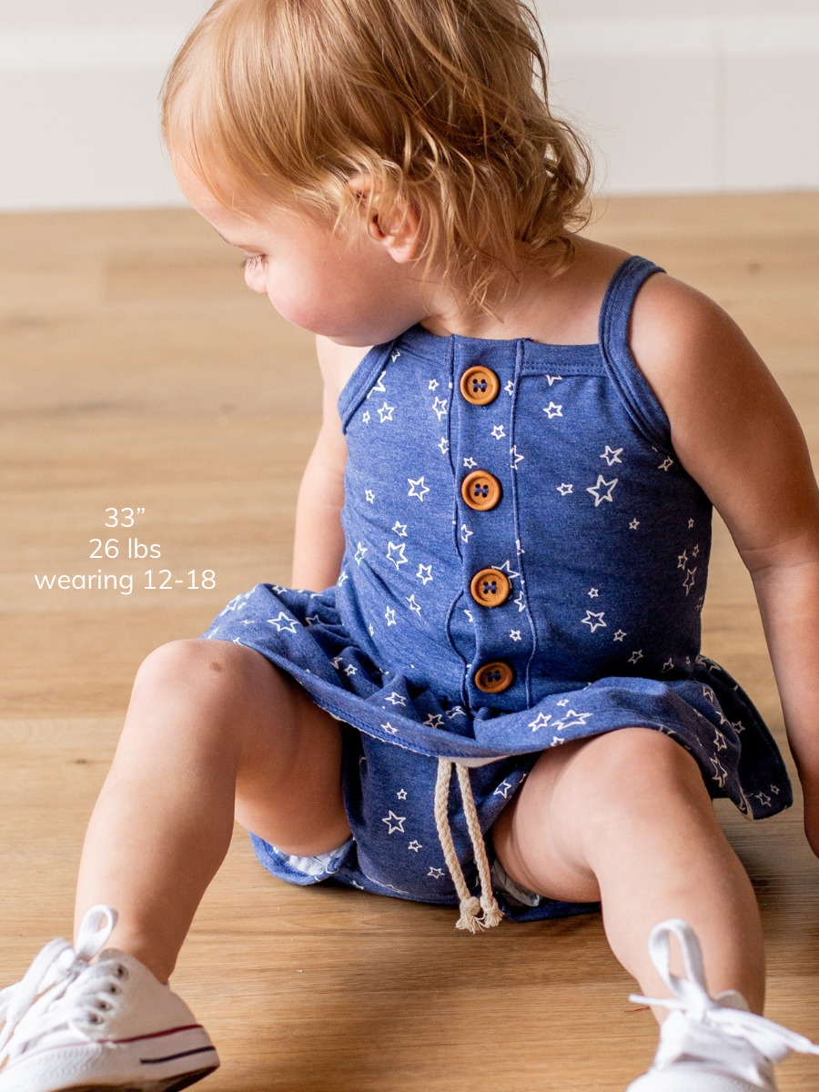 Denim Star Print Button Peplum