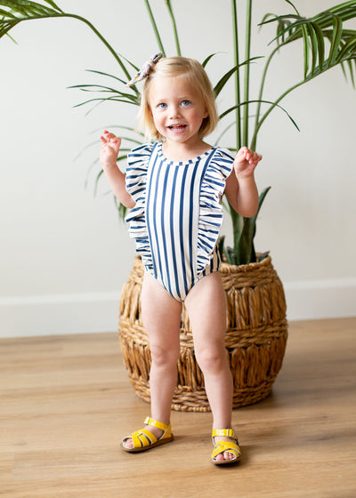 Navy & Cream Ruffle One Piece Swimsuit