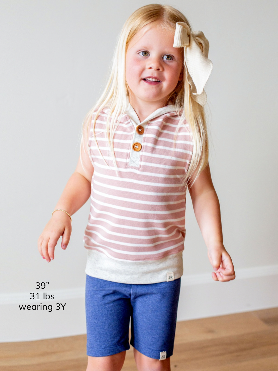 Carolina Pink Stripe Sleeveless Button Hoodie