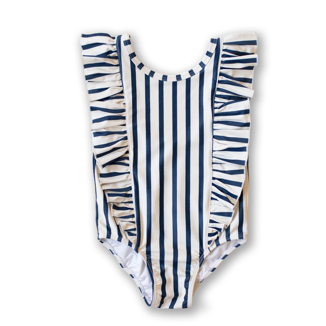 Navy & Cream Ruffle One Piece Swimsuit