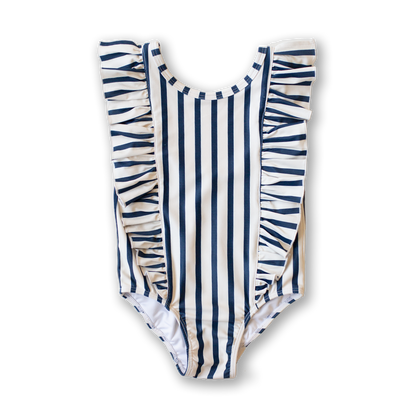 Navy & Cream Ruffle One Piece Swimsuit