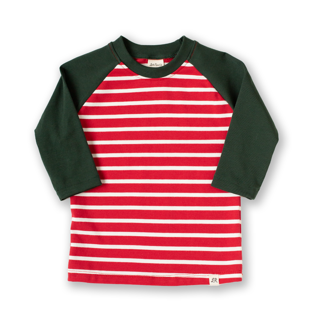 Candy Cane Stripe and Evergreen Baseball Shirt