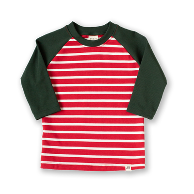 Candy Cane Stripe and Evergreen Baseball Shirt