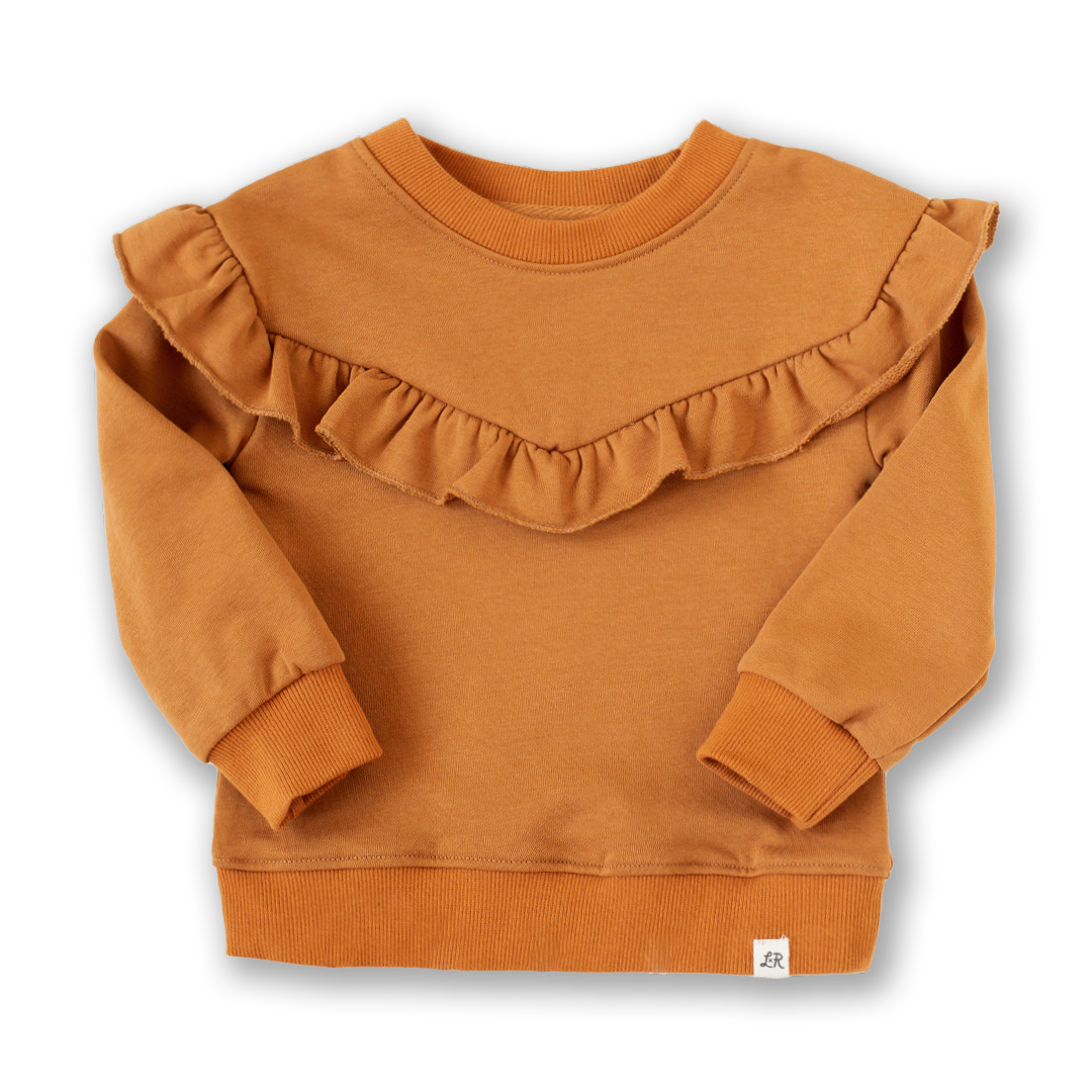 Pumpkin Spice Drop Shoulder Ruffle Sweatshirt