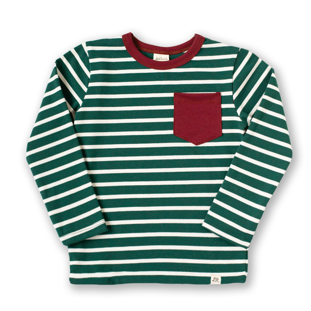 Evermore Stripe and Holly Long Sleeve Pocket Shirt