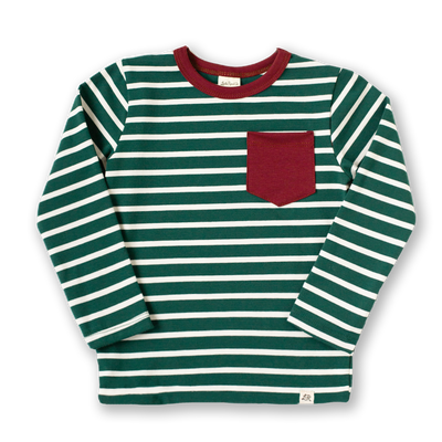 Evermore Stripe and Holly Long Sleeve Pocket Shirt