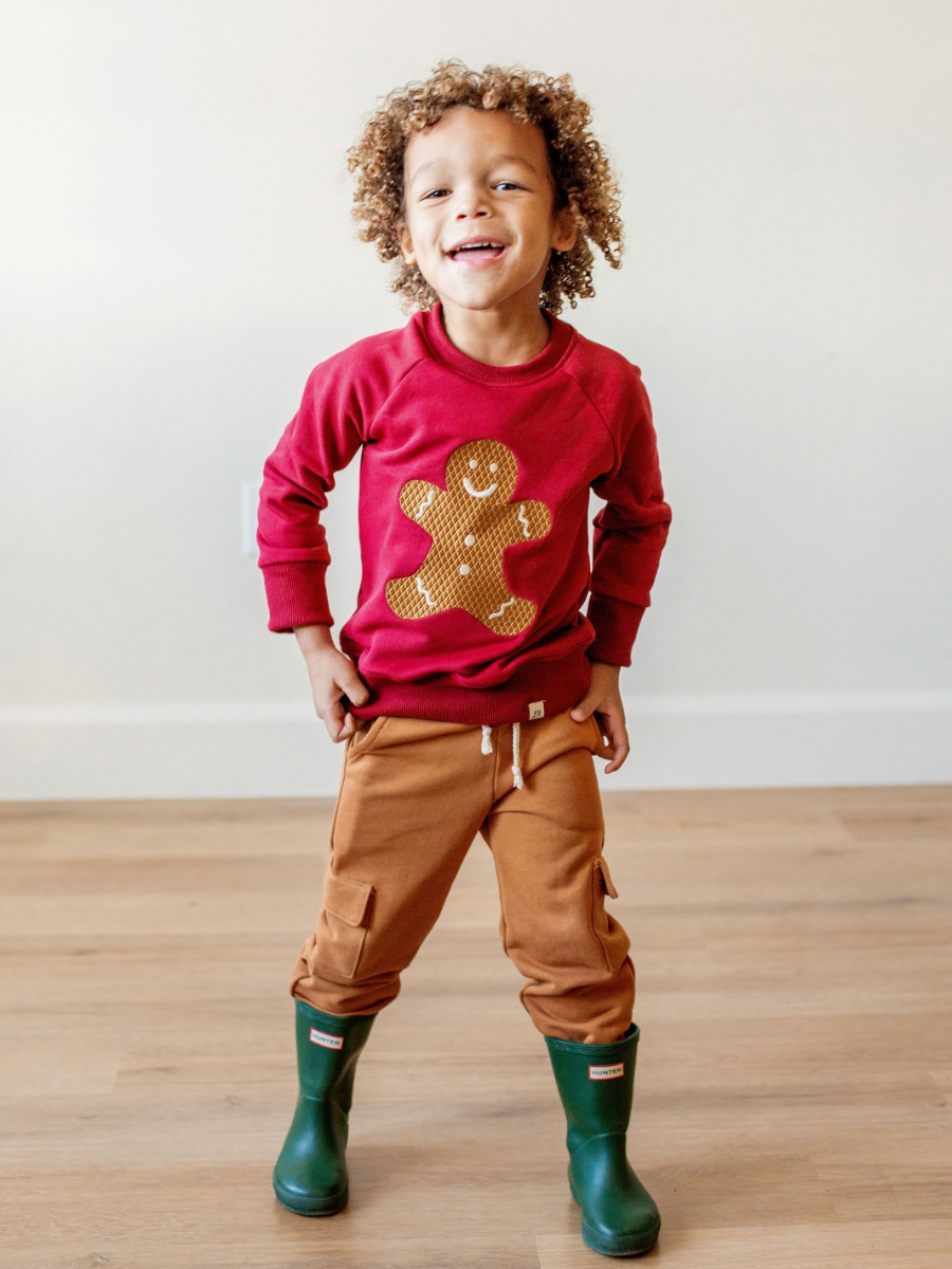 Holly Gingerbread Man Embroidered Patch Crewneck