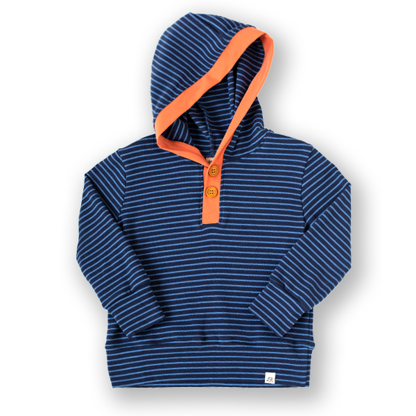 Deep Blue Stripe and Clementine Button Hoodie