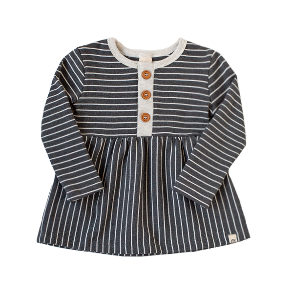 Charcoal Stripe Long Sleeve Button Peplum