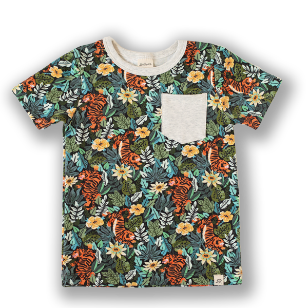 Hear Me Roar Print and Heathered Cream Short Sleeve Pocket Shirt