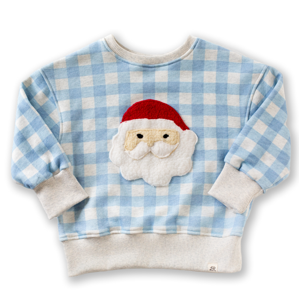 Blueberry Check Santa Patch Crewneck