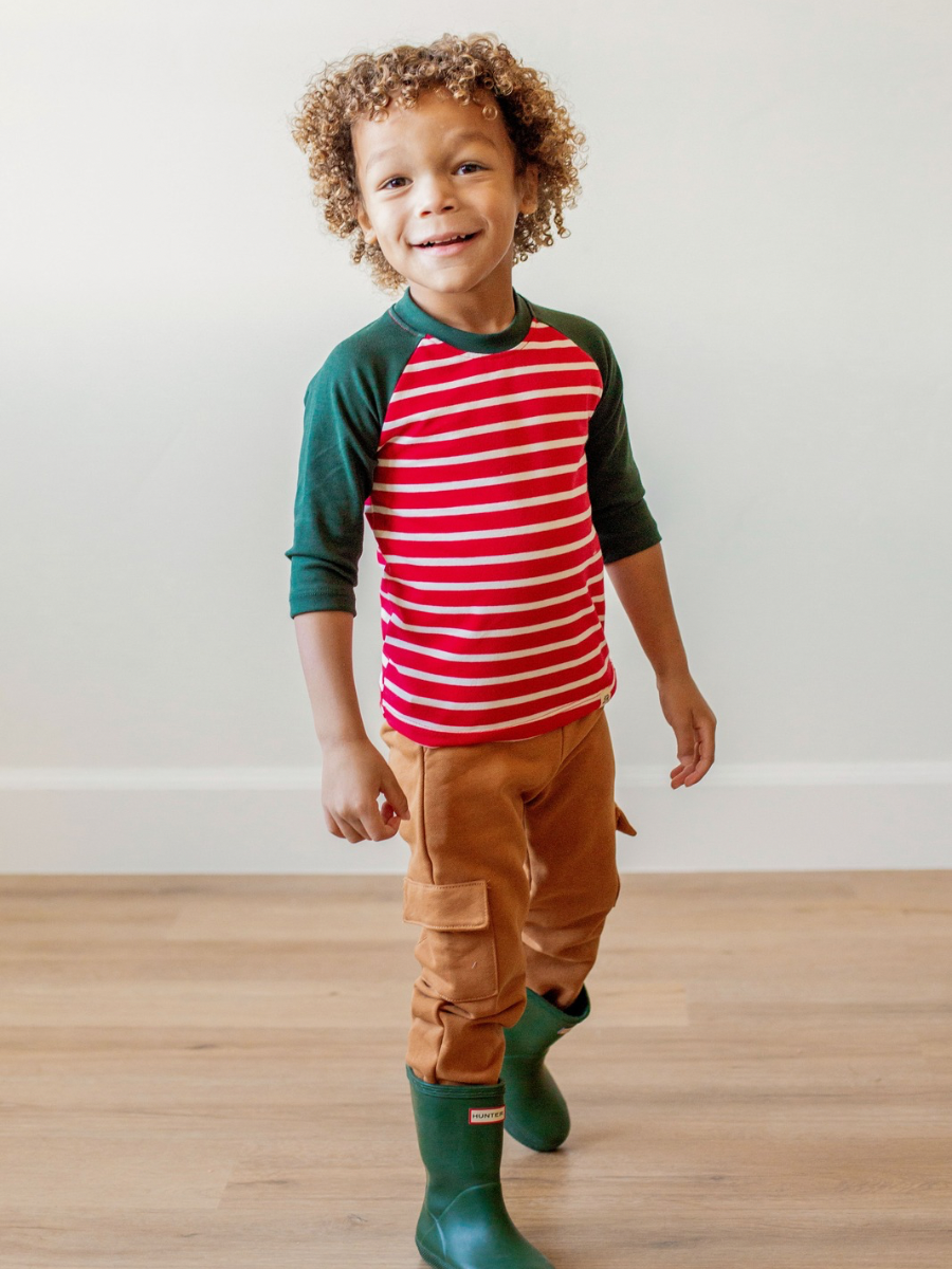 Candy Cane Stripe and Evergreen Baseball Shirt