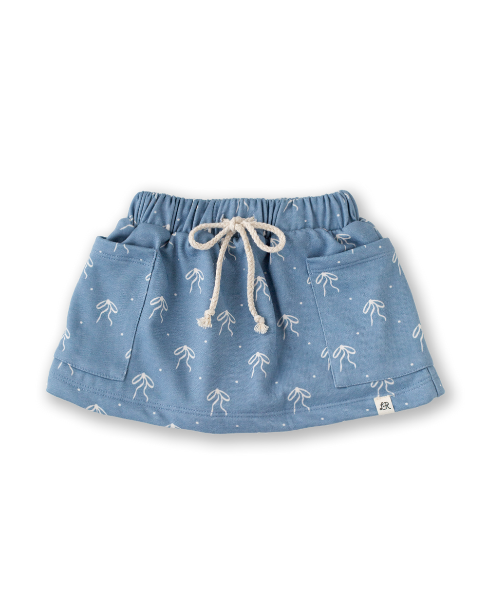 **PREORDER** Satin Blue Bow Print Patch Pocket Skort