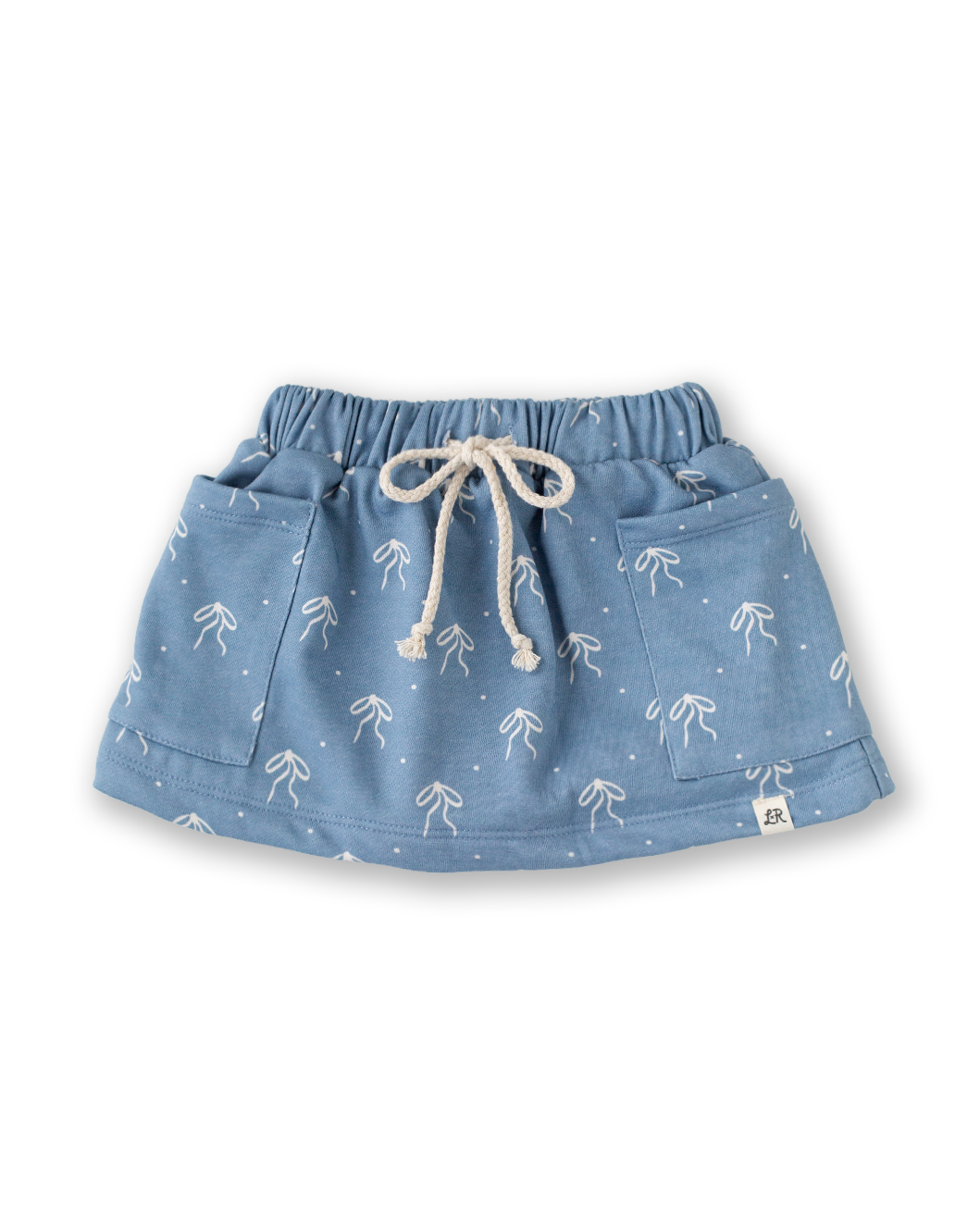 **PREORDER** Satin Blue Bow Print Patch Pocket Skort