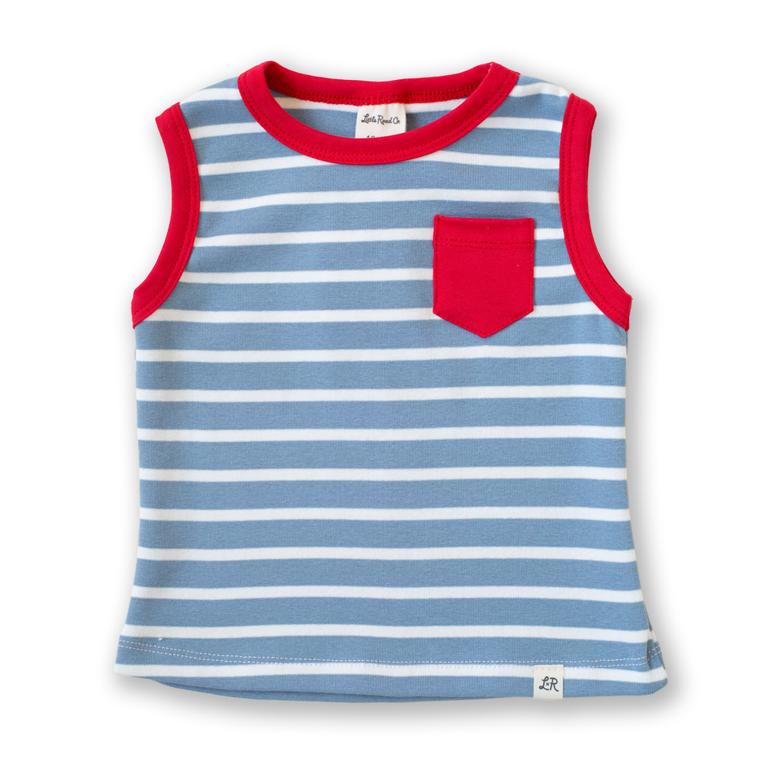 Carolina Blue Stripe and Valor Pocket Tank