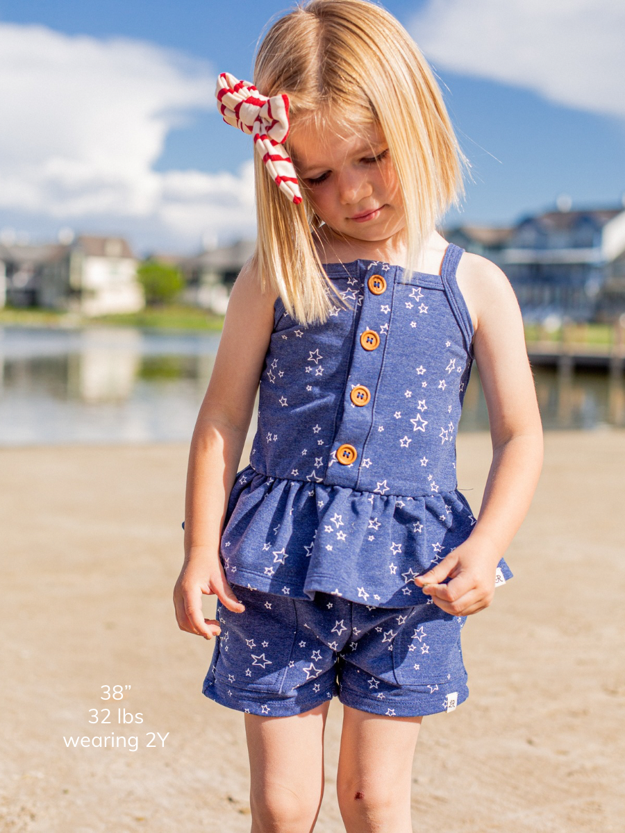 Denim Star Print Paper Bag Waist Shorts