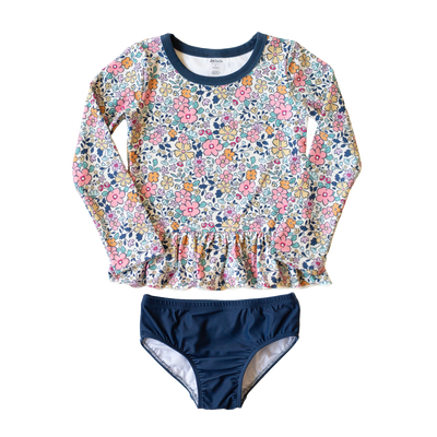 Bay Floral & Navy Peplum Swim Set