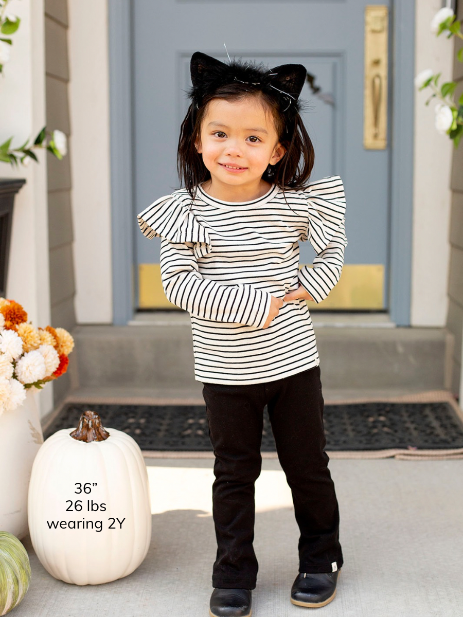 Raven Stripe Long Sleeve Flutter Top