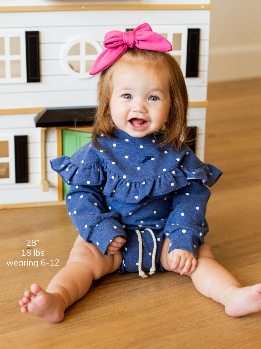 Denim Dot Drop Shoulder Ruffle Sweater