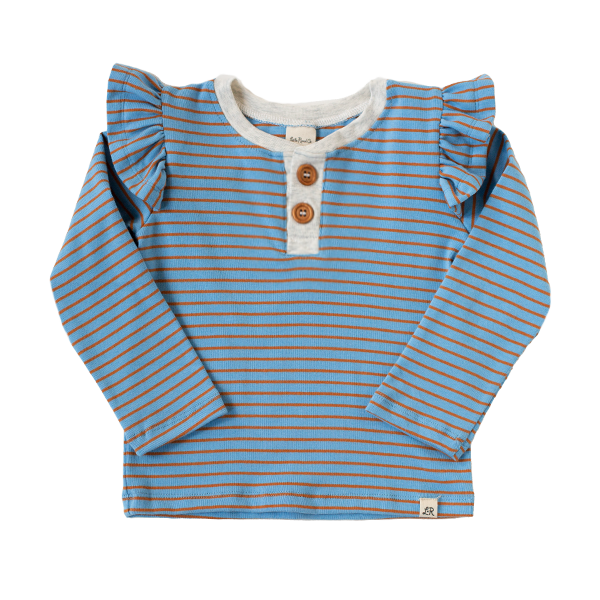 Woodland Stripe Long Sleeve Button Flutter Top